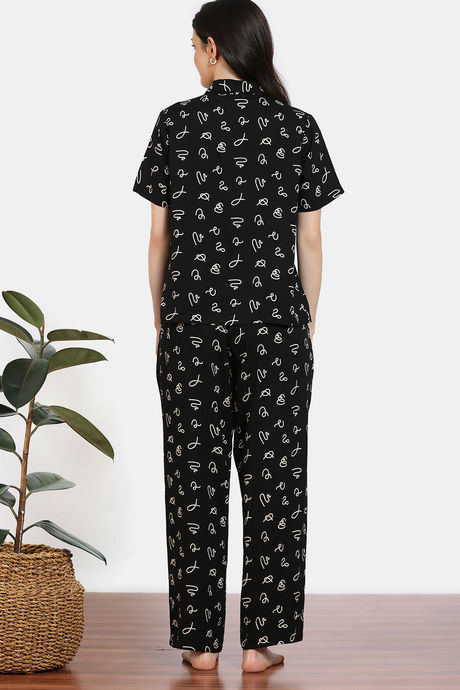 Zivame Midnight Mystic Woven Pyjama Set -  Jet Black — image 4